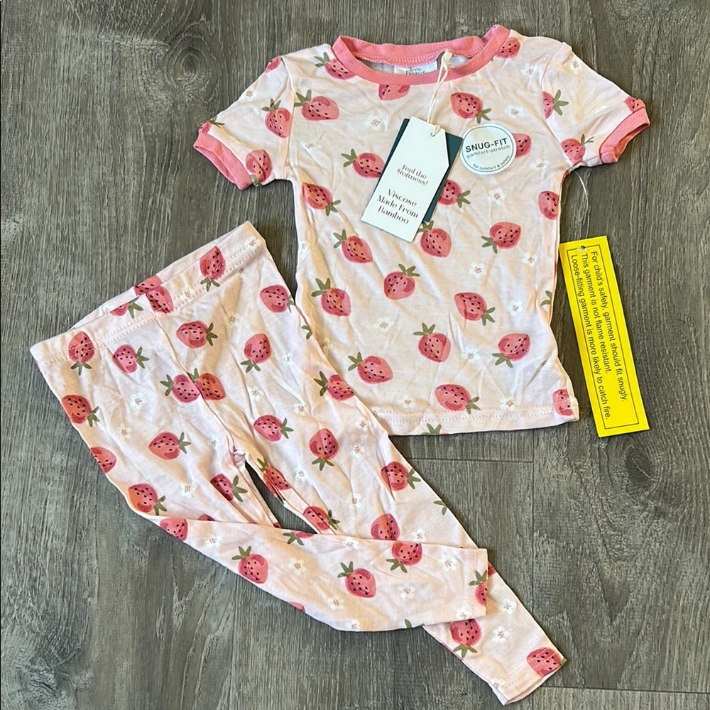 Pink and Red Strawberry Print Pajama Set